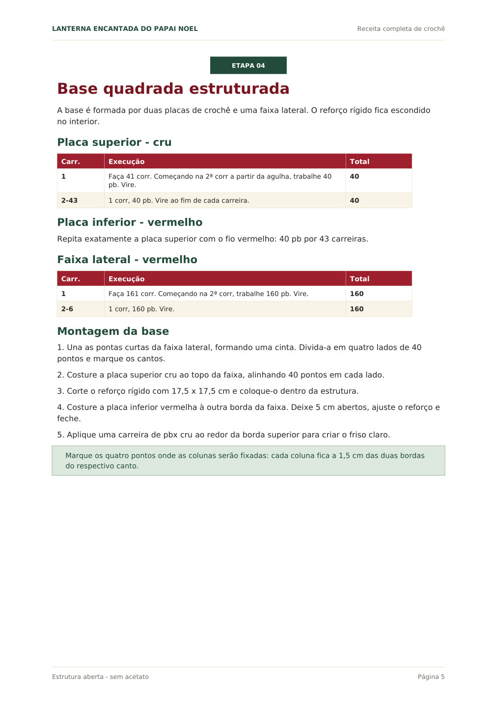 Página 5 com instruções da base quadrada estruturada